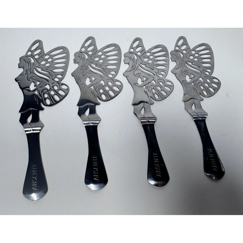 Absente Green Fairy Absinthe Spoons Set of 4 Stainless Steel Slotted Barware